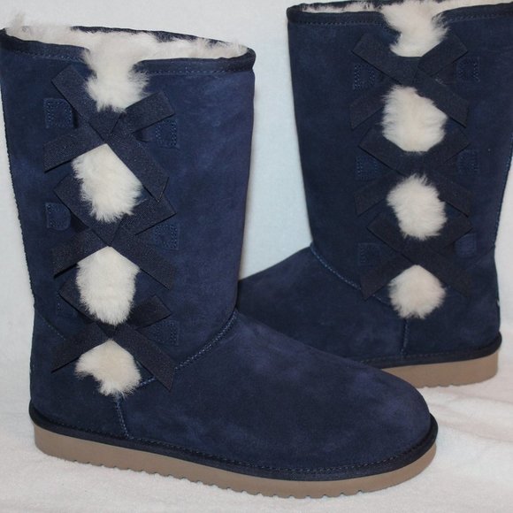 UGG KOOLABURRA TELL‎ SUEDE FUR BOW BOOTS BLUE - Picture 1 of 8